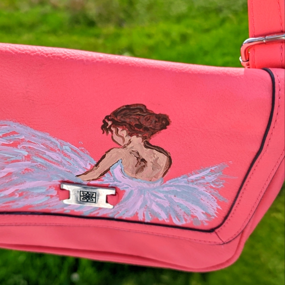 Pink Dancer Hand Painted Cross Body Purse Upcycled